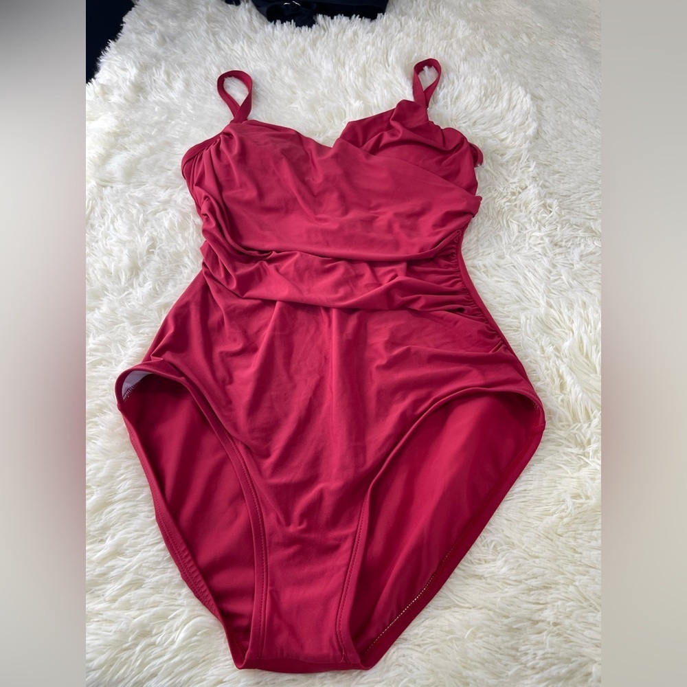 Jantzen Red One Piece Swimsuit with Ruching and Sweetheart Neckline